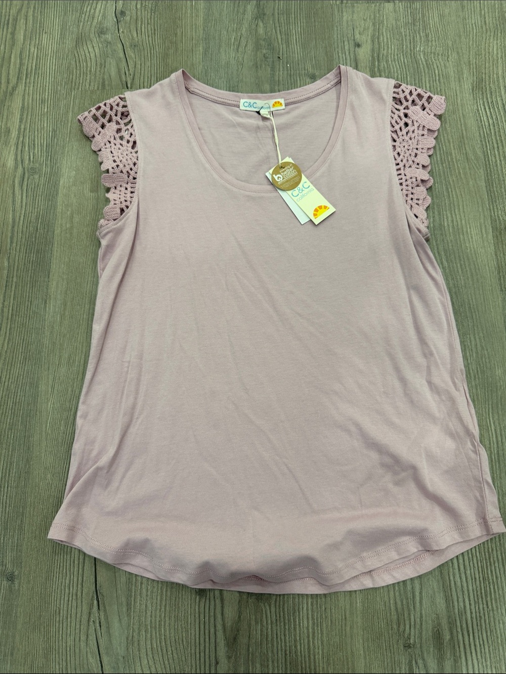 C&C California Crochet Cap Sleeve Scoop Tank - Dusty Rose